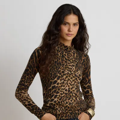 Ralph Lauren Ocelot-print Mockneck Sweater In Tan Multi