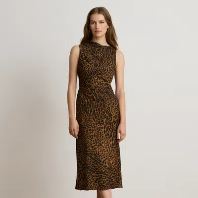 Ralph Lauren Ocelot-print Pleated Crepe Dress In Tan Multi