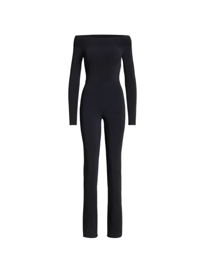 Ralph Lauren Off-shoulder Long-sleeve Jumpsuit In Black