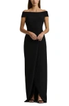 Ralph Lauren Off The Shoulder Cap Sleeve Crepe Gown In Black