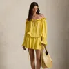 Ralph Lauren Off-the-shoulder Crepe Dress In Yellow