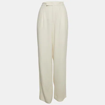 Pre-owned Ralph Lauren Off-white Crepe Contrast Trim Straight Leg Trousers M
