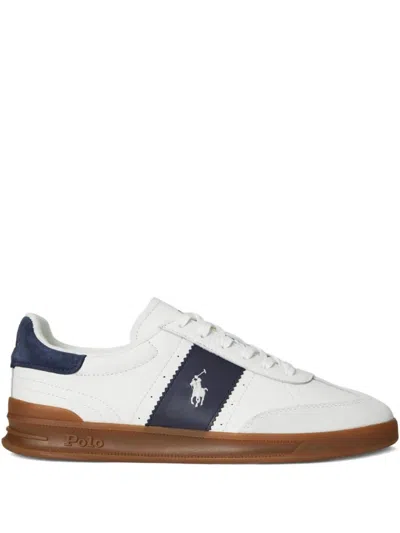 Ralph Lauren Off White Navy Logo Sneakers In Multi