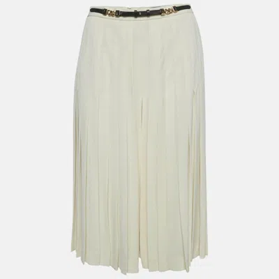 Pre-owned Ralph Lauren Off-white Silk Blend Pleated Culottes M