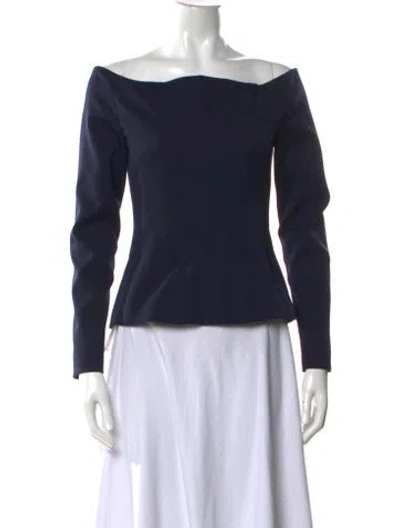 Pre-owned Ralph Lauren Off-the-shoulder Long Sleeve Blouse In Blue