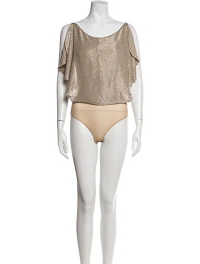 Pre-owned Ralph Lauren Off-the-shoulder Short Sleeve Bodysuit W/ Tags In Neutrals