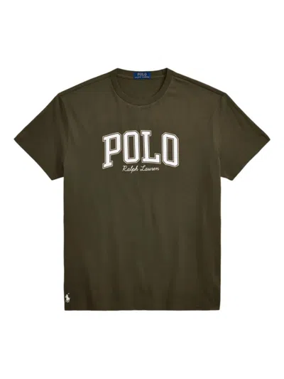 Ralph Lauren Olive Crewneck Logo Print T-shirt In Green