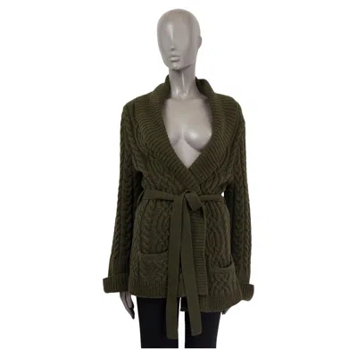 Pre-owned Ralph Lauren Olive Green Cashmere Blend Cable Knit Cardigan Sweater Xl