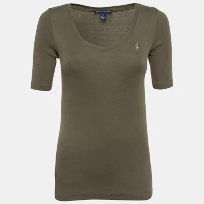 Pre-owned Ralph Lauren Olive Green Cotton Knit V-neck T-shirt S