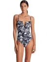 Ralph Lauren One-piece Women Blue Allora Floral U-wire Swimsuit Buu426 In Animal Print