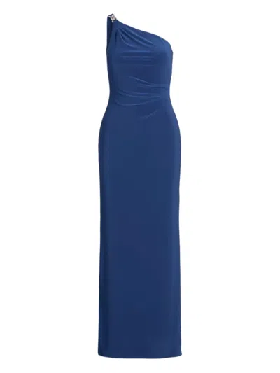 Ralph Lauren One-shoulder Chain-detail Maxi Dress In Blue