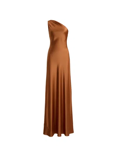 Ralph Lauren Satin Charmeuse One-shoulder Gown In Red Terracotta In Green