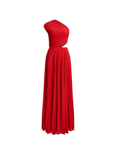 Ralph Lauren One-shoulder Pleated Maxi Dress In Red