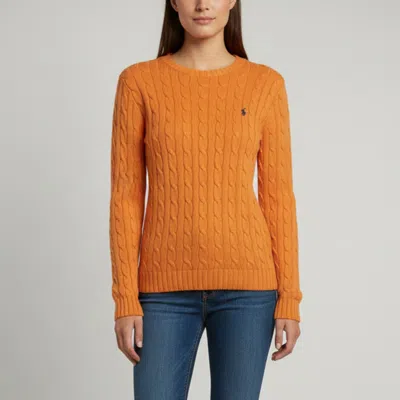 Pre-owned Ralph Lauren Orange Cable Knit Crew Neck Sweater S
