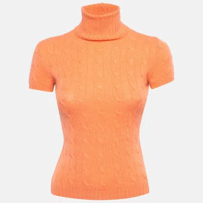 Pre-owned Ralph Lauren Orange Cashmere Cable Knit Short Sleeve Slim Fit Top S