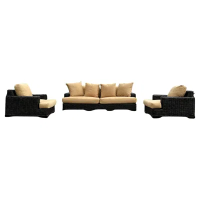 Pre-owned Ralph Lauren Organic Modern Woven Rattan Canyon Sofa And Chairs, Set Of 3 In Black