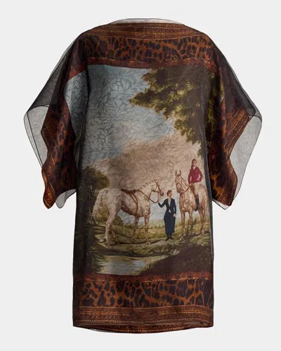 Ralph Lauren Orianne Printed Mulberry Silk Mini Shift Dress In Cla Tan