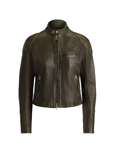 Ralph Lauren Orman Quilted-sleeve Leather Jacket In Black