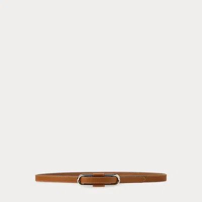 Ralph Lauren Oval-buckle Calfskin Skinny Belt In Gold