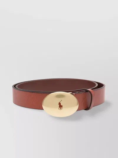 Ralph Lauren Oval Buckle Leather Belt In Brown