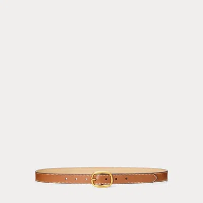 Polo Ralph Lauren Oval-buckle Skinny Leather Belt In Cuoio