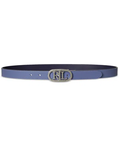Ralph Lauren Oval-logo Reversible Leather Skinny Belt In Blue