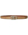 Ralph Lauren Oval-logo Reversible Leather Skinny Belt In Brown
