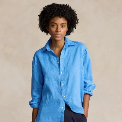 Ralph Lauren Oversize Fit Linen Shirt In Riviera Blue