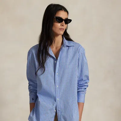 Ralph Lauren Oversize Fit Striped Cotton Shirt In Blue