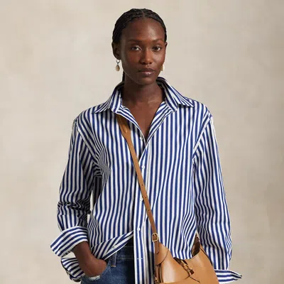 Polo Ralph Lauren Oversize Fit Striped Cotton Shirt In Fall Royal/white In Blue