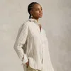 Ralph Lauren Oversize Fit Striped Linen Shirt In Brown