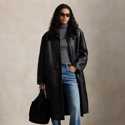 Ralph Lauren Oversize Reversible Shearling Wrap Coat In Black