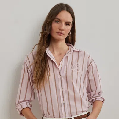 Ralph Lauren Oversize Striped Cotton Broadcloth Shirt In Rose Blush Multi