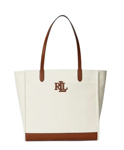 Ralph Lauren Oversized Natural Leather Tote With Signature Logo In Multi
