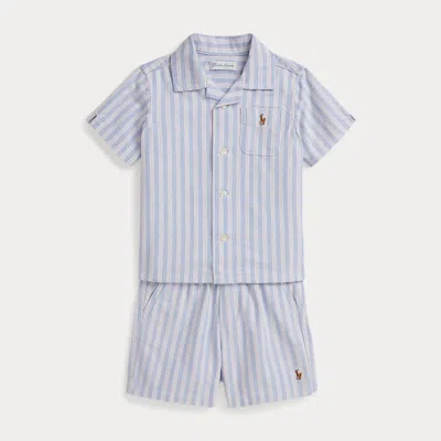 Ralph Lauren Babies'  Oxford Shirt & Polo Prepster Short Set In Blue