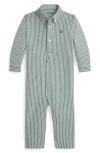 Ralph Lauren Oxford Stripe Cotton Romper In Multi