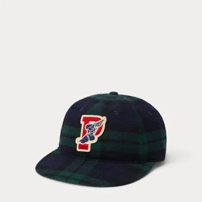 Ralph Lauren P-wing Plaid Wool-blend Ball Cap In Black