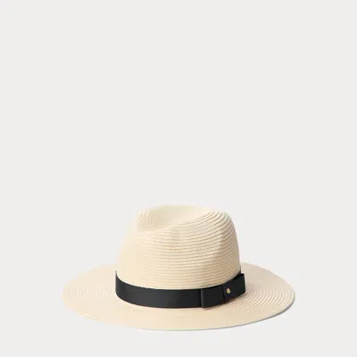 Ralph Lauren Packable Plaited Straw Fedora In Bone/black In Brown