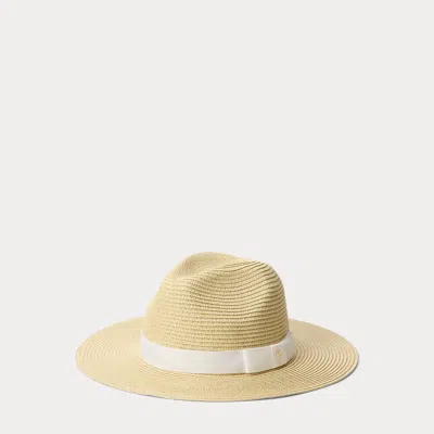 Ralph Lauren Packable Plaited Straw Fedora In Natural/white In Neutral