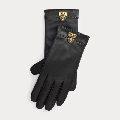 Ralph Lauren Padlock-charm Sheepskin Tech Gloves In Black