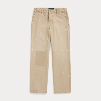 Ralph Lauren Kids' Paint-splatter Cotton Chino Trouser In Brown