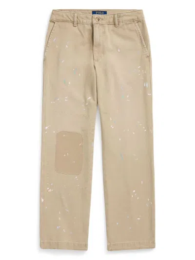 Polo Ralph Lauren Kids' Paint-splatter Patchwork Wide-leg Trousers In Neutrals