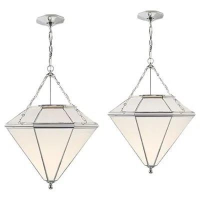 Pre-owned Ralph Lauren Pair Of Large  Cannes Pendant/chandeliers - Polished Nickel In Sand