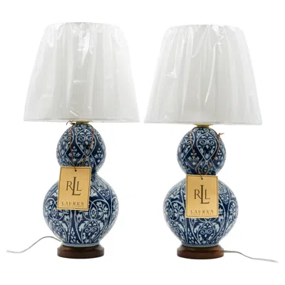 Pre-owned Ralph Lauren Pair Of Large  Ex Display Blue & White Ceramic Table Lamps (1/2)