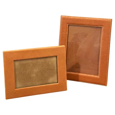 Pre-owned Ralph Lauren Pair Of Leather Picture Frames In The Style Of  In Brown