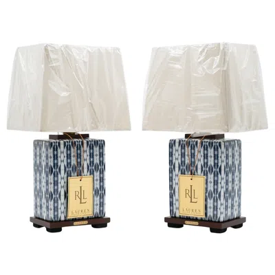 Pre-owned Ralph Lauren Pair Of  Ex Display Ceramic Blue Table Lamps Including Shades (1/1)