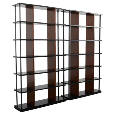 Pre-owned Ralph Lauren Pair Of  Italian Oak Cushing Etagere Bookcases In Brown