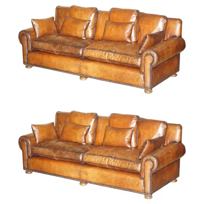 Pre-owned Ralph Lauren Pair Of  Jamaica Restored Heritage Brown Leather Sofas