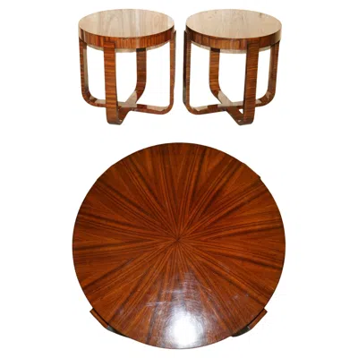 Pre-owned Ralph Lauren Pair Of  Single Drawer Round Macassar Table Side Occasional Tables In Brown