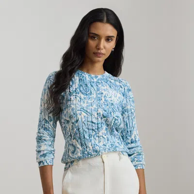 Ralph Lauren Paisley-print Cable-knit Sweater In Blue